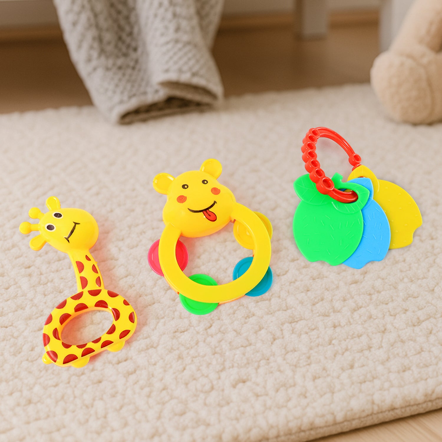 3 Pcs Set Colorful Animal Shape Baby Rattle Toy 3 Pcs Set Colorful Animal Shape Baby Rattle Toy